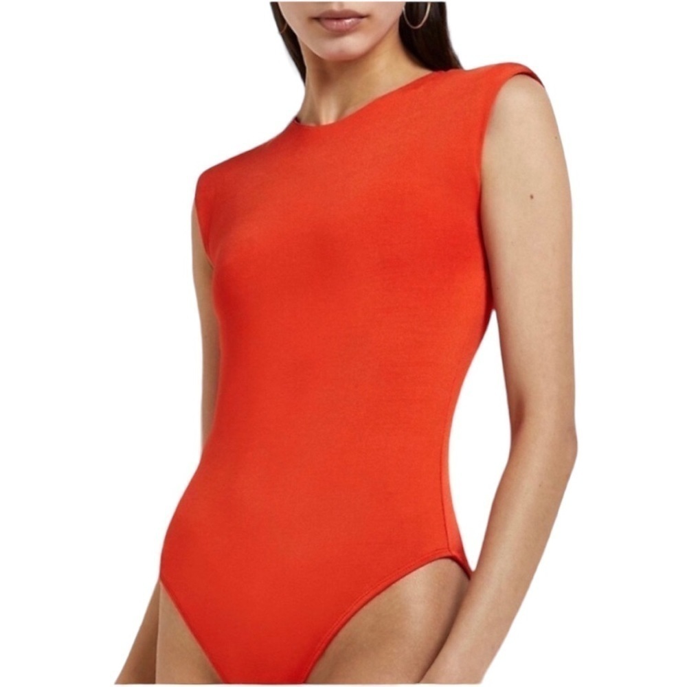 NEW Red-Orange Sleeveless high beck Bodysuit top Womens Sz 6